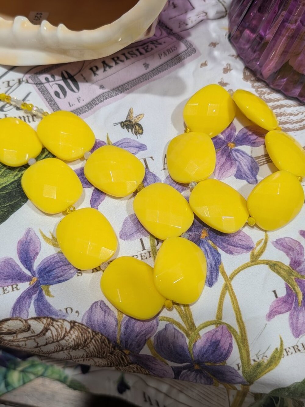 Sophisticated Chunky Sunflower Yellow Necklace & Matching Stretch Bracelet
